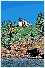 Bear Island Light Over Rocky Cliffs in Maine -Digital Painting